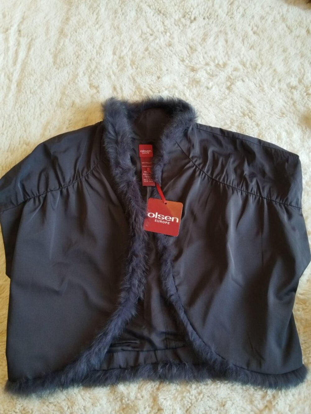 NWT Olsen Europe "Party Night" Bolero Jacket - Faux Fur Trim - Grey - Size 8 (US